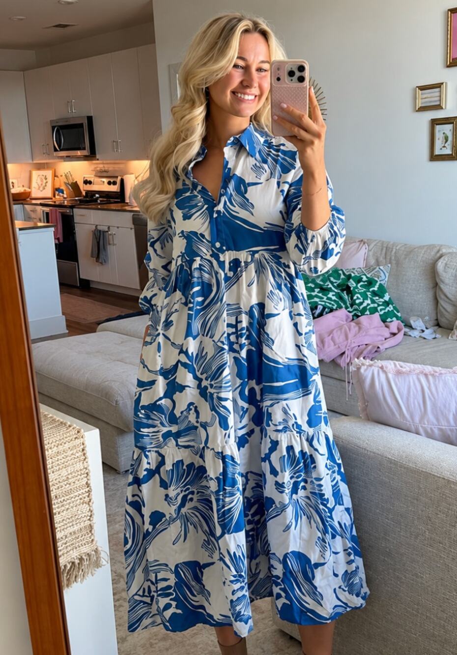 MAEVE The Bettina Tiered Shirt Dress in Blue Size Small